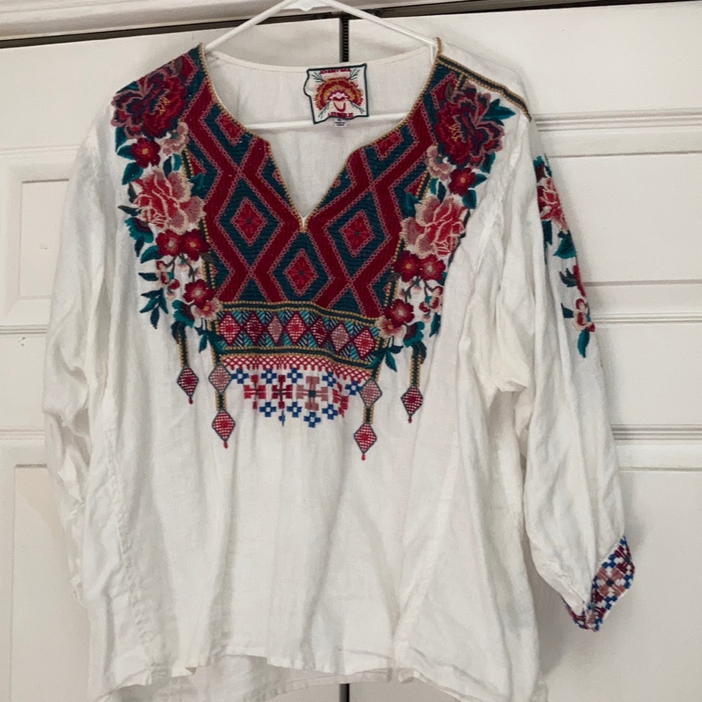 Johnny Was Linen Floral Blouse XL
